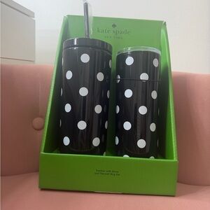 kate spade Black White Polka Dot Tumbler & Thermal Mug Set